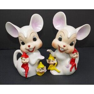 Sonsco Japan Vintage Anthropomorphic Mouse Figurines with Elves